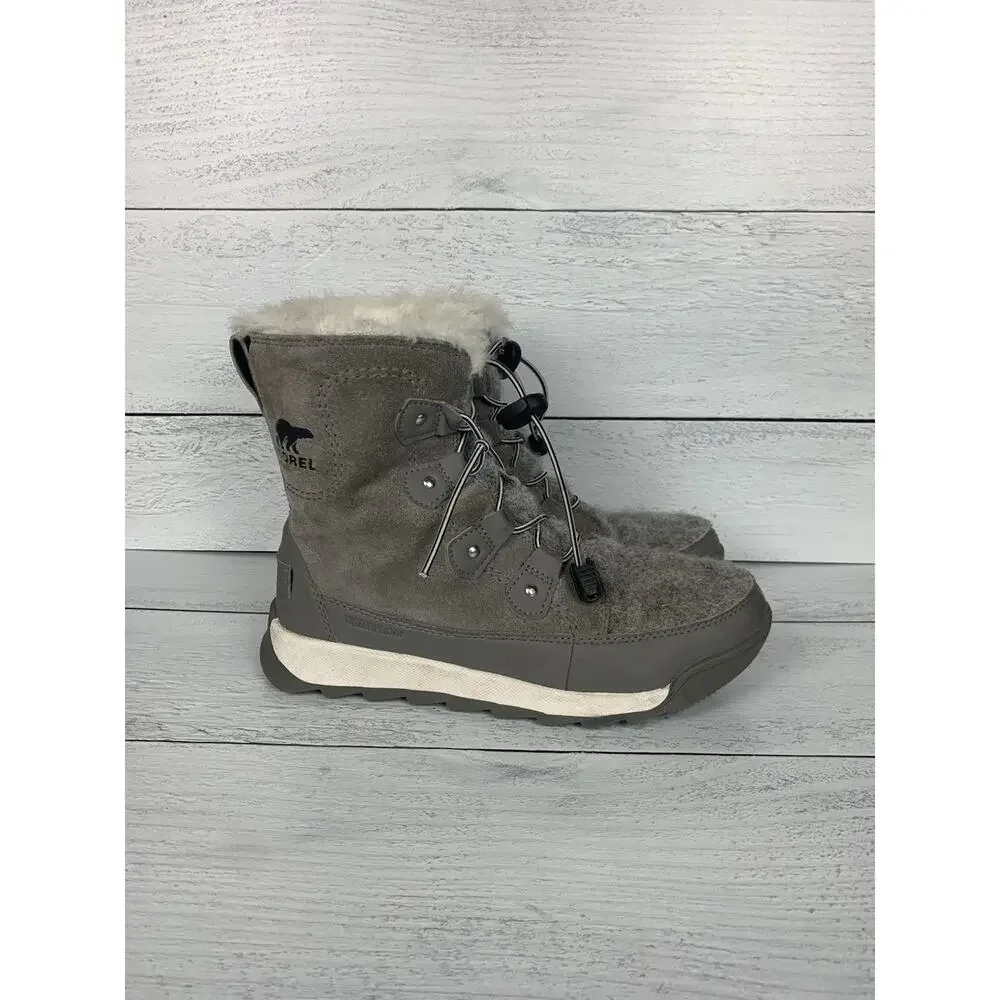Sorel Boots Youth Girls 4 WhitneyWaterproof Winter Gray Lace Up Winter Boots
